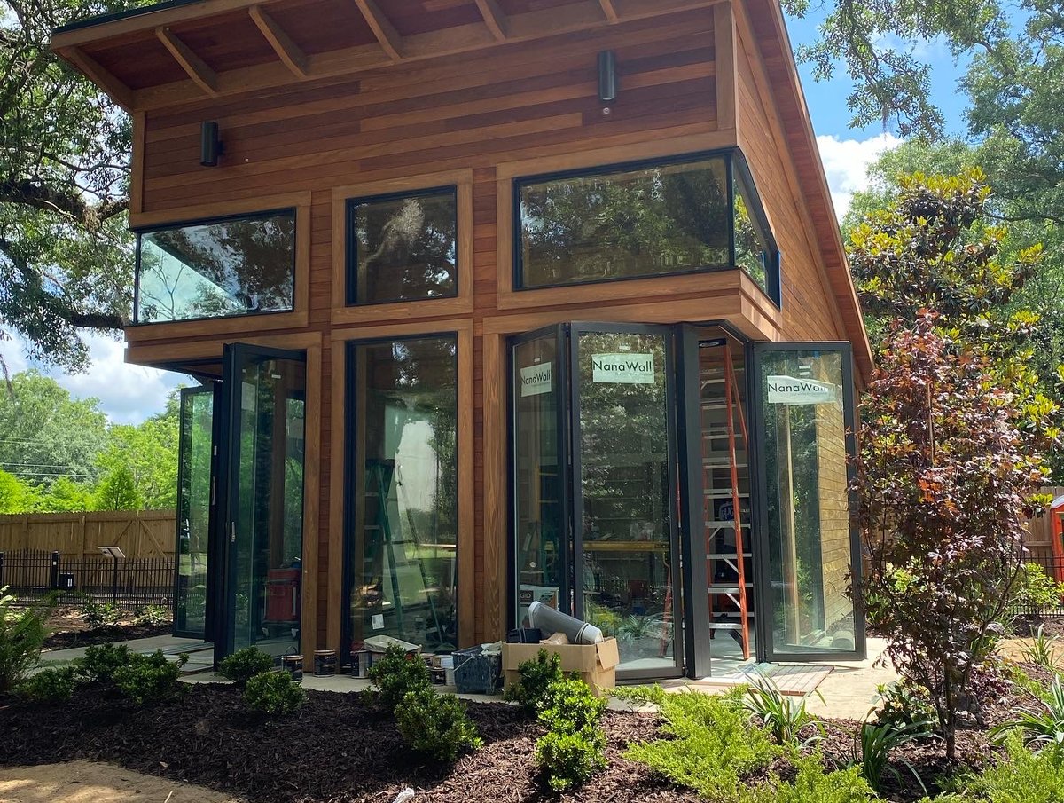 Custom cedar structure with NanaWall folding glass doors