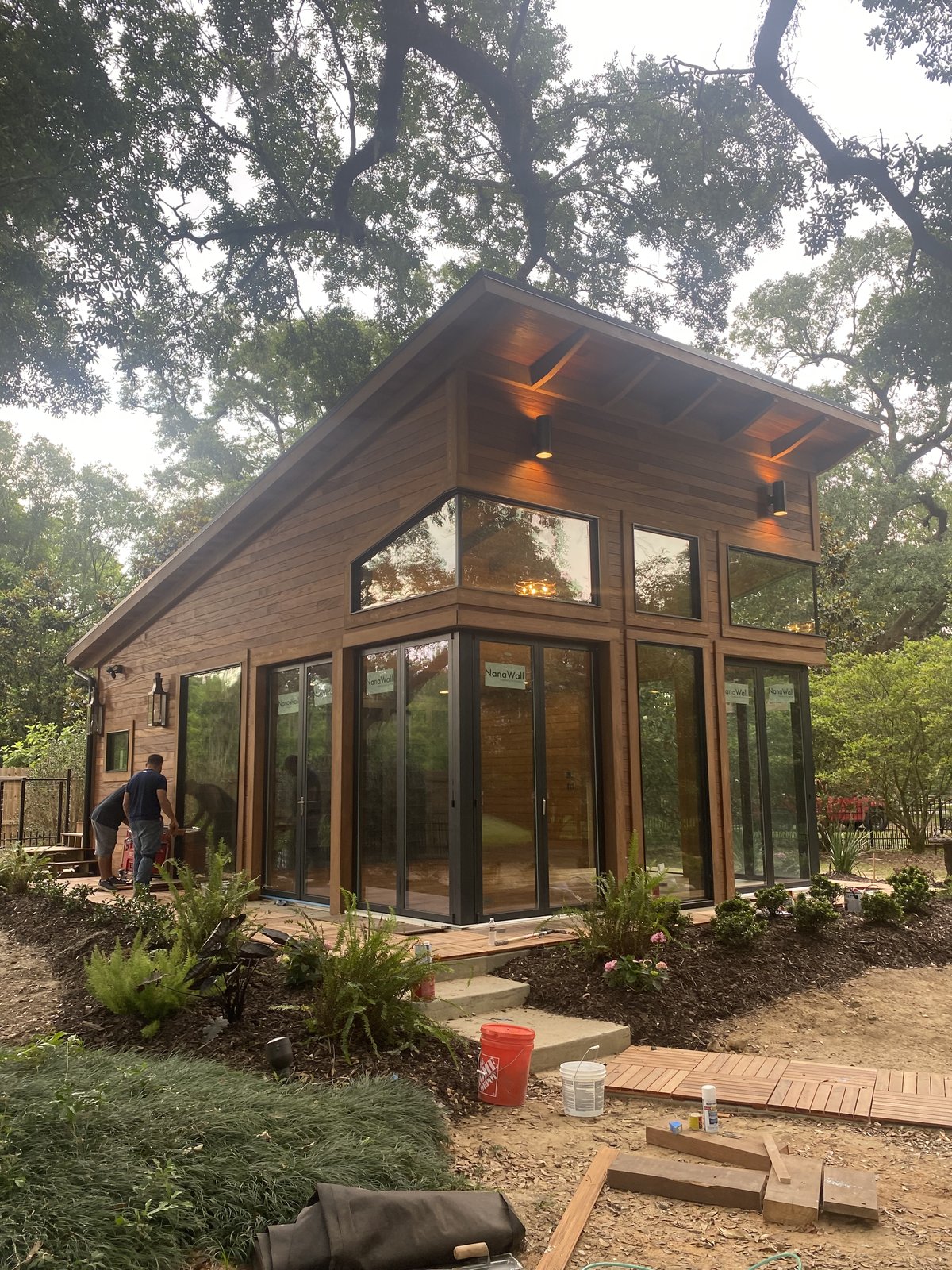 Custom wood and glass structure — exterior angle