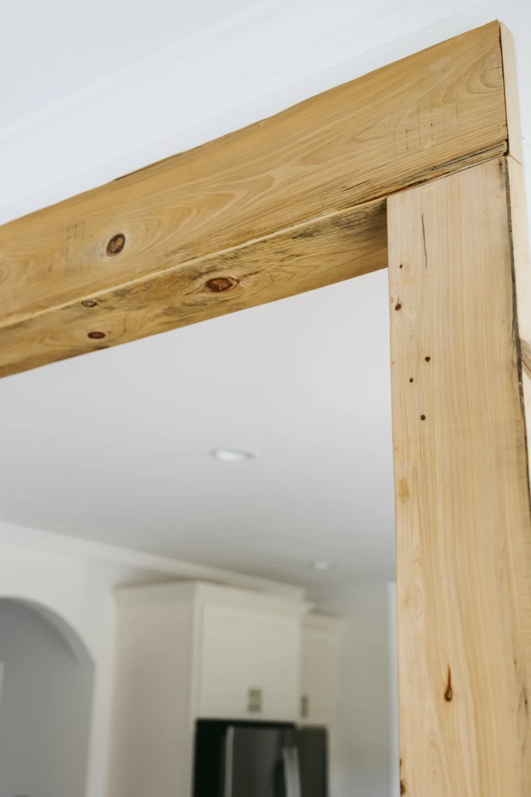 Kitchen sink area — brass gooseneck faucet, window view, white shaker cabinetry